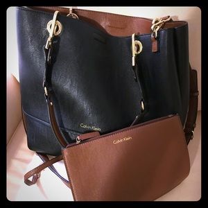 Calvin Klein reversible black and cognac tote